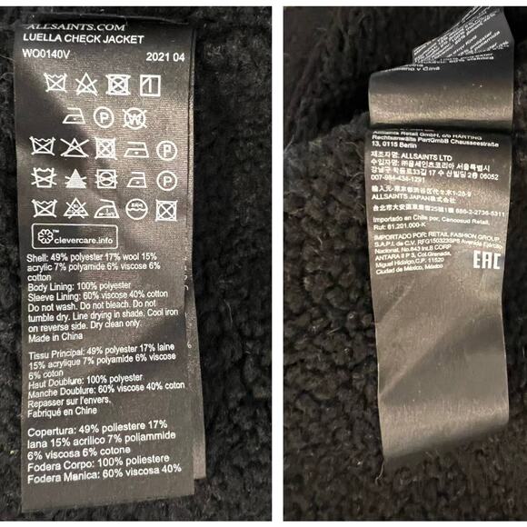 ALLSAINTS Women's Luella Check Jacket  Size US/4 - Picture 8 of 10